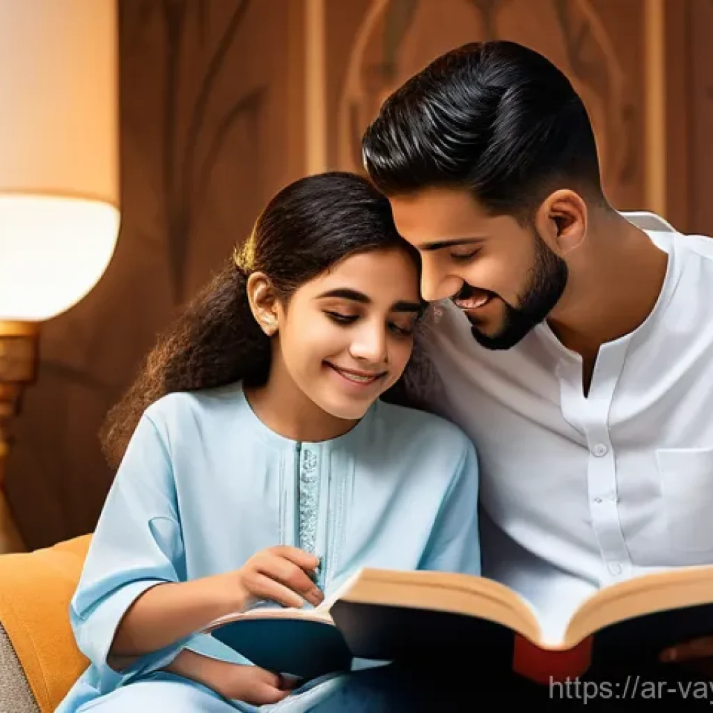 가치 중심의 재정 관리 기법 - **Prompt:** A serene and hopeful image depicting a young, modestly dressed Arab couple, sitting comf...