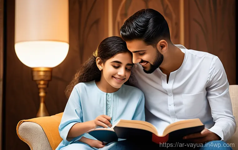 가치 중심의 재정 관리 기법 - **Prompt:** A serene and hopeful image depicting a young, modestly dressed Arab couple, sitting comf...