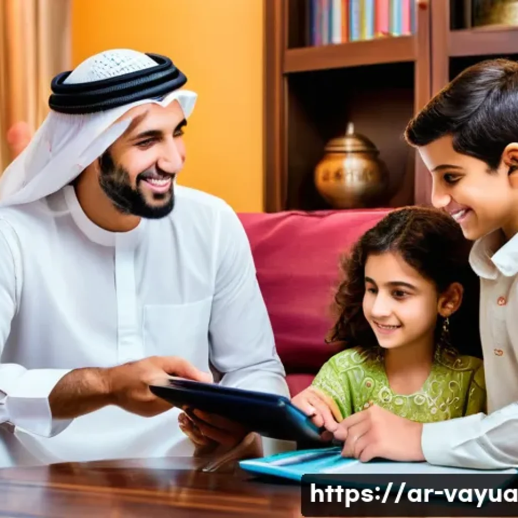 가치 기반 재정계획을 위한 커뮤니케이션 전략 - **Prompt:** An Arab family, consisting of a father, mother, and two children (a boy and a girl, aged...