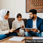 가치 중심의 재정 목표와 비전 수립 - A Middle Eastern family sitting together in a cozy, traditionally decorated living room with Arabic ...