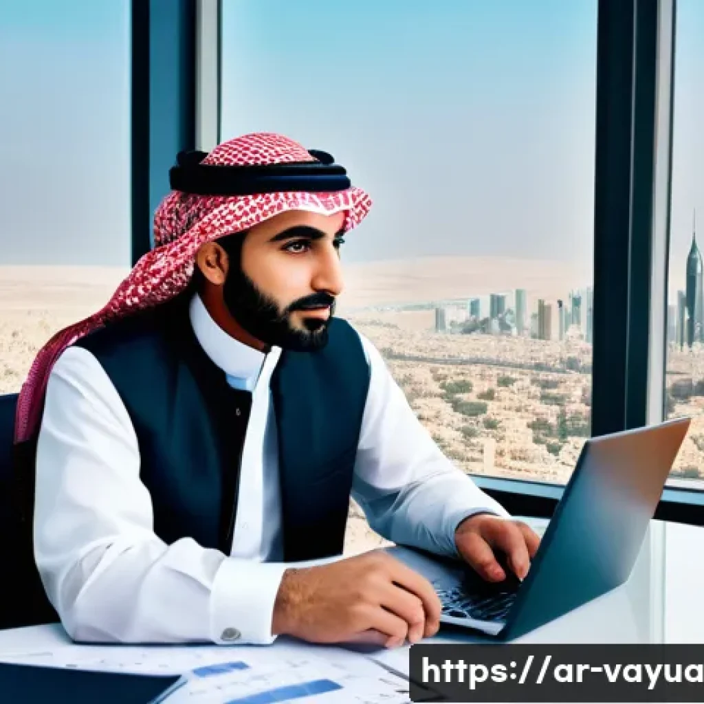 가치 기반 재정계획에서의 자산 배분 전략 - A modern Middle Eastern financial advisor sitting at a sleek desk in a bright office overlooking a c...