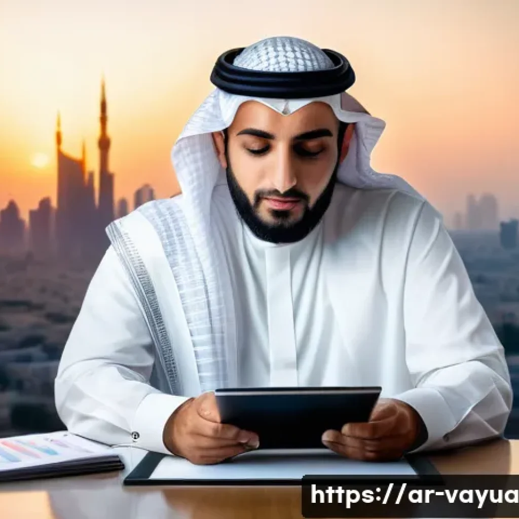 가치 기반 재정계획에서의 투자 분석 - A thoughtful Middle Eastern investor in traditional attire sitting at a sleek modern desk, reviewing...